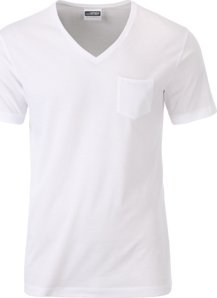Herren Bio V Neck T Shirt mit Brusttasche white